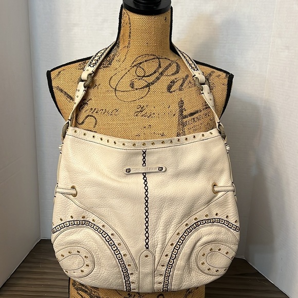 COLE HAAN CREAMY IVORY VILLAGE GROMMET HOBO SHOULDER BAG - Picture 5 of 17